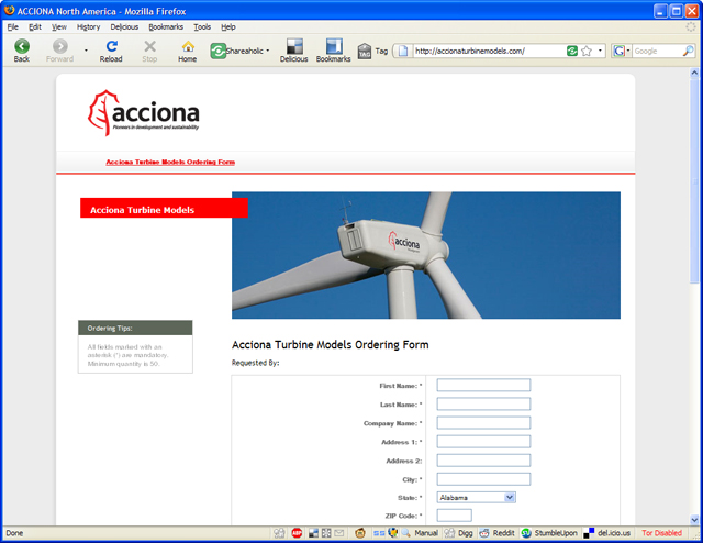 Acciona Turbine Models Ordering Form