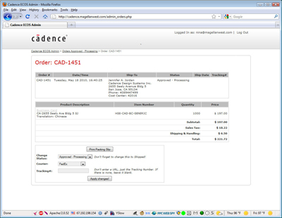 Cadence ECOS order admin