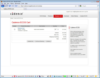 Cadence ECOS shopping cart