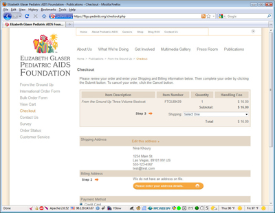 EGPAF checkout with shipping information