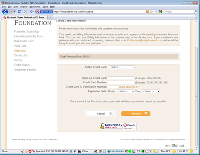 EGPAF credit card information page