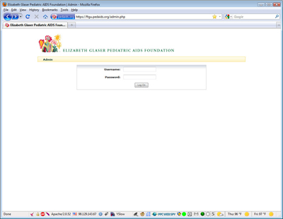 EGPAF Admin Login Screen